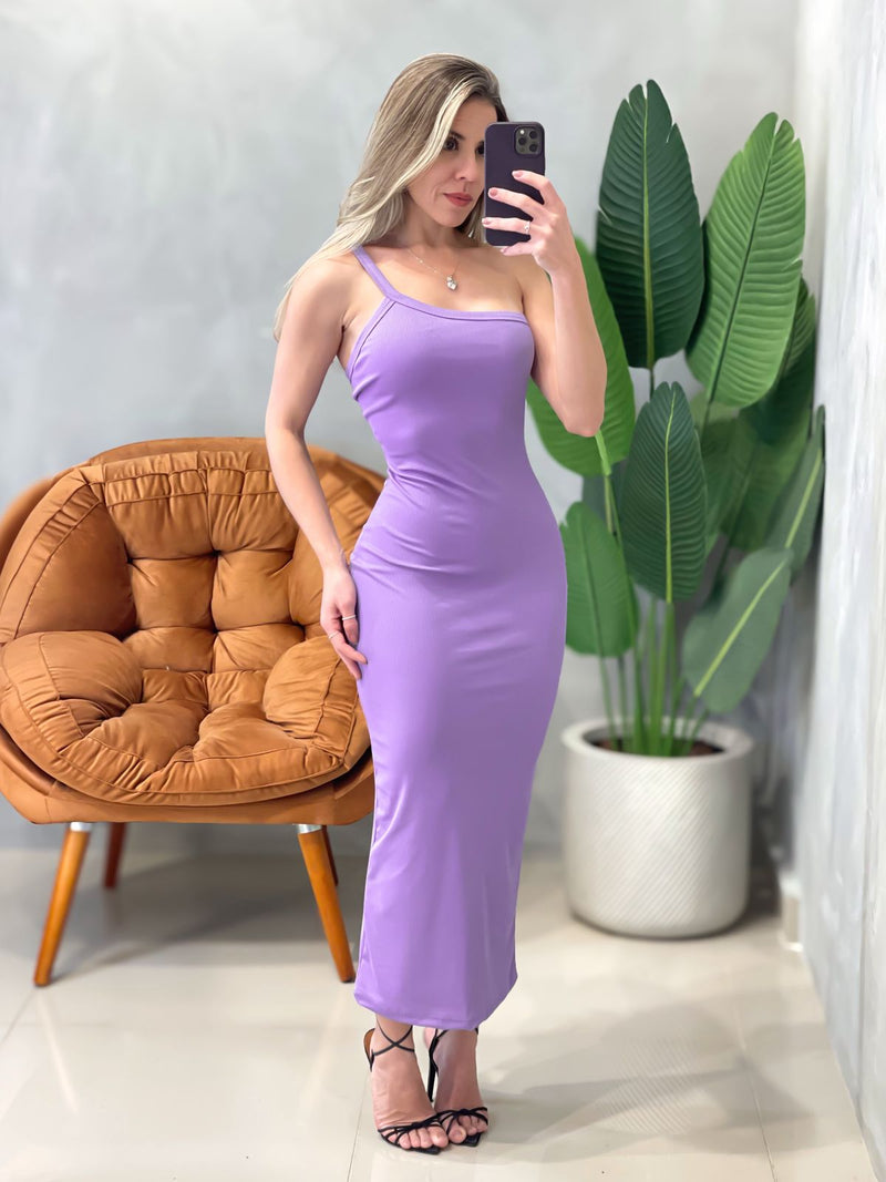 Vestido Midi em Ribana Alça Única&nbsp;
