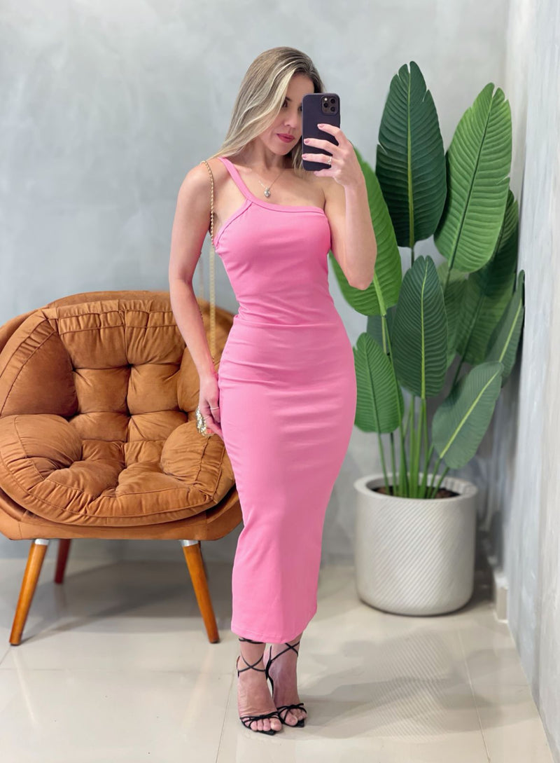 Vestido Midi em Ribana Alça Única&nbsp;